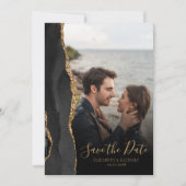 モダン ブラックゴールド アゲート 写真 Save the Date カード (正面)
