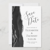 モダン ブラックシルバー アゲート 写真 Save the Date セーブザデート (正面)