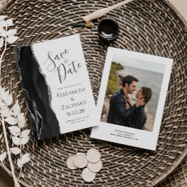 モダン ブラックシルバー アゲート 写真 Save the Date セーブザデート