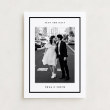 モダン ブラックフレーム 写真付き結婚式延期案内状