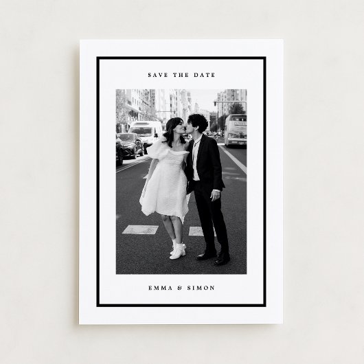モダン ブラックフレーム 写真付き結婚式延期案内状 サンキューカード