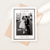 モダン ブラックフレーム 写真付き結婚式延期案内状 サンキューカード