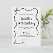 モダン ブラックホワイト 40歳の誕生日 手描きのリボン 招待状 (スタンド正面)