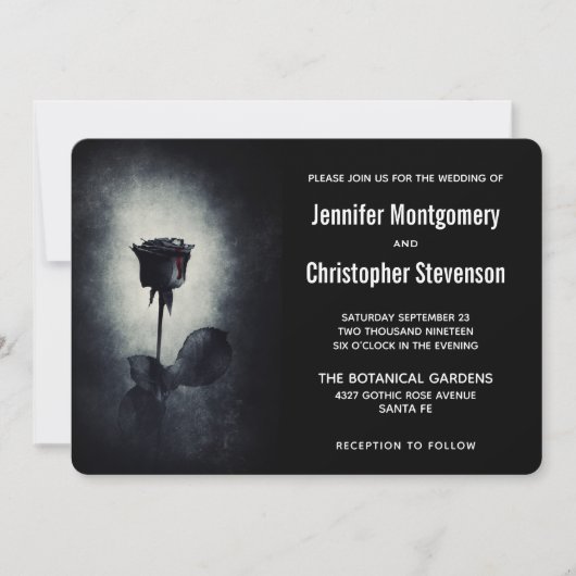 モダン ブラックローズ 血垂れる花弁 ウェディング 招待状 (正面)