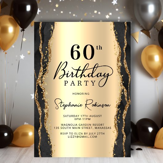 モダン ブラック アゲート 60歳の誕生日 招待状