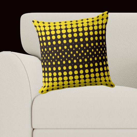 モダン ブラック イエロー ハーフトーン ドット クッション