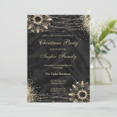 モダン ブラック ウィンター ゴールド スノー クリスマス パーティー インビ 招待状 (スタンド正面)