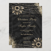 モダン ブラック ウィンター ゴールド スノー クリスマス パーティー インビ 招待状 (正面/裏面)