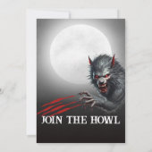 モダン ブラック ウェアウルフ 満月 ハロウィンパーティー 招待状 (裏面)