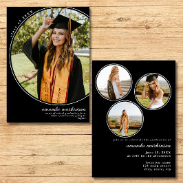 モダン ブラック エレガント フォト 卒業発表 招待状