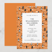 モダン ブラック オレンジ アポテカリー ハロウィンパーティー 招待状 (正面/裏面)