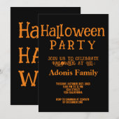 モダン ブラック オレンジ ハッピー ハロウィン パーティー 招待状 (正面/裏面)