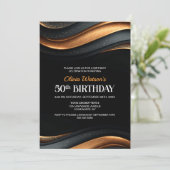 モダン ブラック&オレンジ 50歳の誕生日パーティー 招待状 (スタンド正面)