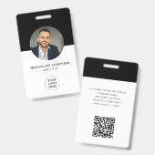 モダン ブラック カスタム 社員写真 ID カード QR バッジ (正面&裏面)