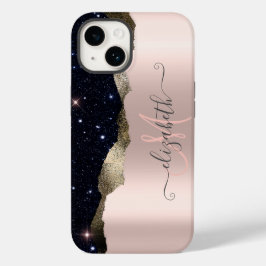 モダン ブラック グリッター ローズゴールド モノグラム Case-Mate iPhone 14ケース