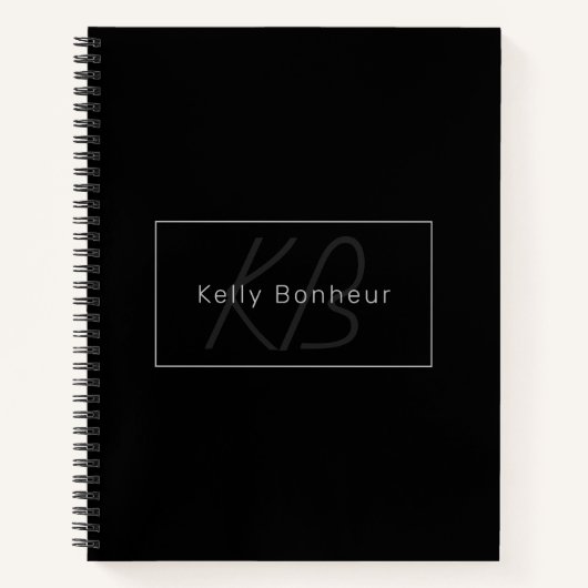 モダン ブラック＆グレー | かっこいい名前 &イニシャル ノートブック (正面)