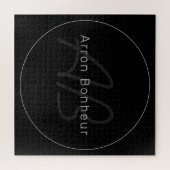 モダン ブラック＆グレー | かっこいい名前 & モノグラム ジグソーパズル (横)