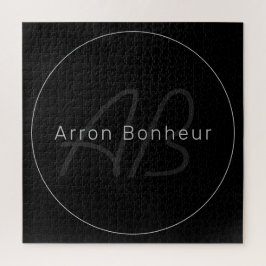 モダン ブラック＆グレー | かっこいい名前 & モノグラム ジグソーパズル