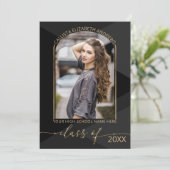 モダン ブラック グレー ジオメトリック フォト 卒業式 招待状 (スタンド正面)