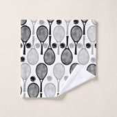 モダン ブラック&グレー テニスプレーヤー コーチ 名前 スポーツ バスタオルセット (ウォッシュタオル)