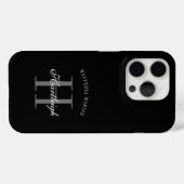 モダン ブラック グレー ホワイト モノグラム 名前 Case-Mate iPhoneケース (裏面 (横))