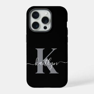 モダン ブラック グレー モノグラム iPhone 15 PROケース