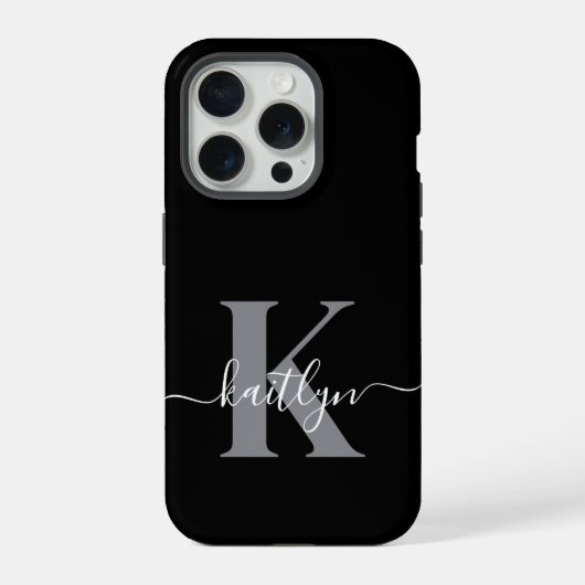 モダン ブラック グレー モノグラム iPhoneケース (裏面)