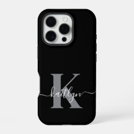 モダン ブラック グレー モノグラム iPhone 16 PROケース