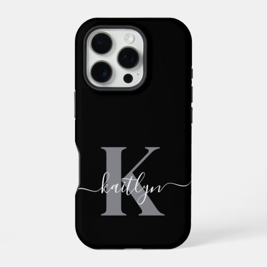 モダン ブラック グレー モノグラム iPhoneケース (裏面)