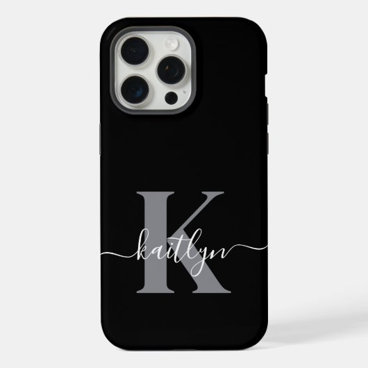 モダン ブラック グレー モノグラム iPhoneケース (裏面)