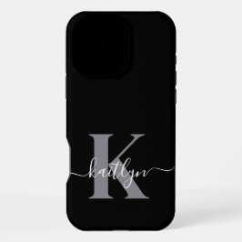 モダン ブラック グレー モノグラム iPhone 16 PRO MAXケース