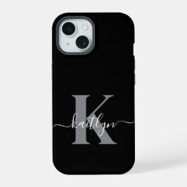 モダン ブラック グレー モノグラム iPhone 15ケース