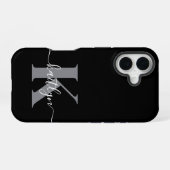 モダン ブラック グレー モノグラム iPhone 16ケース (裏面横)