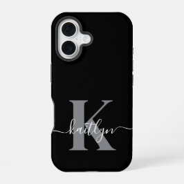 モダン ブラック グレー モノグラム iPhone 16ケース