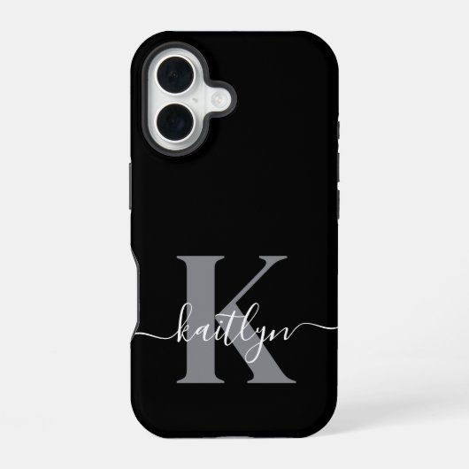 モダン ブラック グレー モノグラム iPhone 16ケース (裏面)