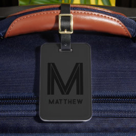 モダン ブラック グレー 追加 名前 モノグラム パーソナライズド ラゲッジタグ