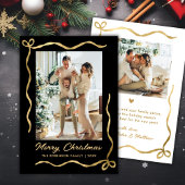 モダン ブラック ゴールドの弓 2 フォト メリークリスマス シーズンカード