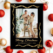 モダン ブラック ゴールドの弓 2 フォト メリークリスマス シーズンカード