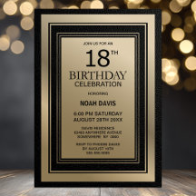 モダン ブラック＆ゴールドの縁取り 18歳の誕生日パーティー