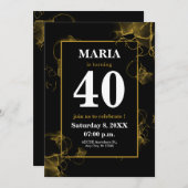 モダン ブラック ゴールド アクリル インク テクスチャ 招待状 (正面/裏面)