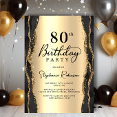 モダン ブラック&ゴールド アゲート 80歳の誕生日 招待状
