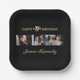 モダン ブラック&ゴールド オーダーメイド 70歳の誕生日 ペーパープレート