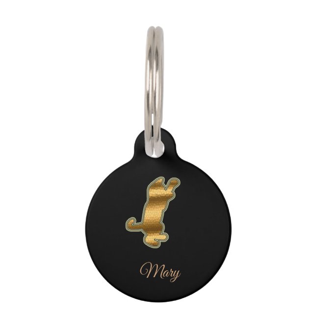 モダン ブラック ゴールド キャット ペット　ネームタグ (正面)