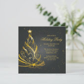 モダン ブラック＆ゴールド クリスマス ホリデーパーティー 招待状 (スタンド正面)