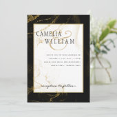 モダン ブラック ゴールド グリッター ウェディング 招待状 (スタンド正面)