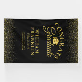 モダン ブラック ゴールド グリッター 卒業 横断幕 (横)