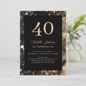 モダン, ブラック, ゴールド, グリッター, 40歳の誕生日 招待状 (スタンド正面)