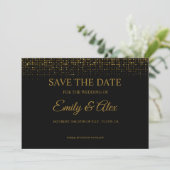 モダン ブラック&ゴールド グリッター Save The Date 招待状 (スタンド正面)