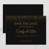 モダン ブラック&ゴールド グリッター Save The Date 招待状 (正面/裏面)