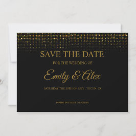 モダン ブラック＆ゴールド グリッター Save The Date 招待状